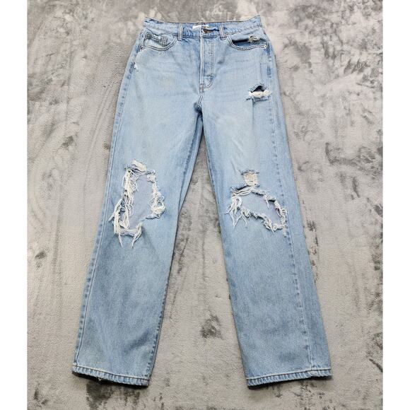 Cello Jeans Womens 9/29 Blue High Rise Straight Leg Ripped Distressed Stretch - Picture 1 of 16